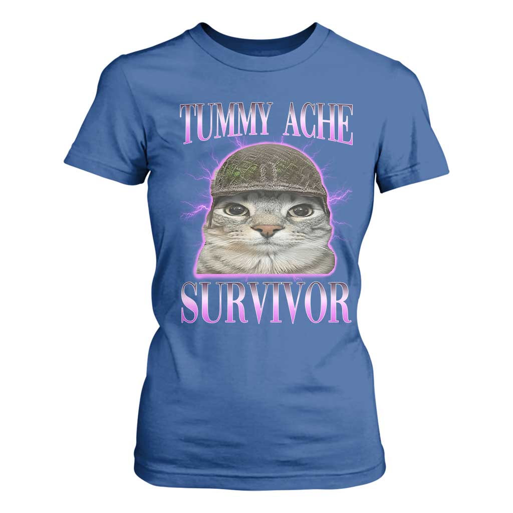 Tummy Ache Survivor Cat Meme T Shirt For Women Funny Trending Oddly Specific Brainrot Memes TS10 Royal Blue Print Your Wear