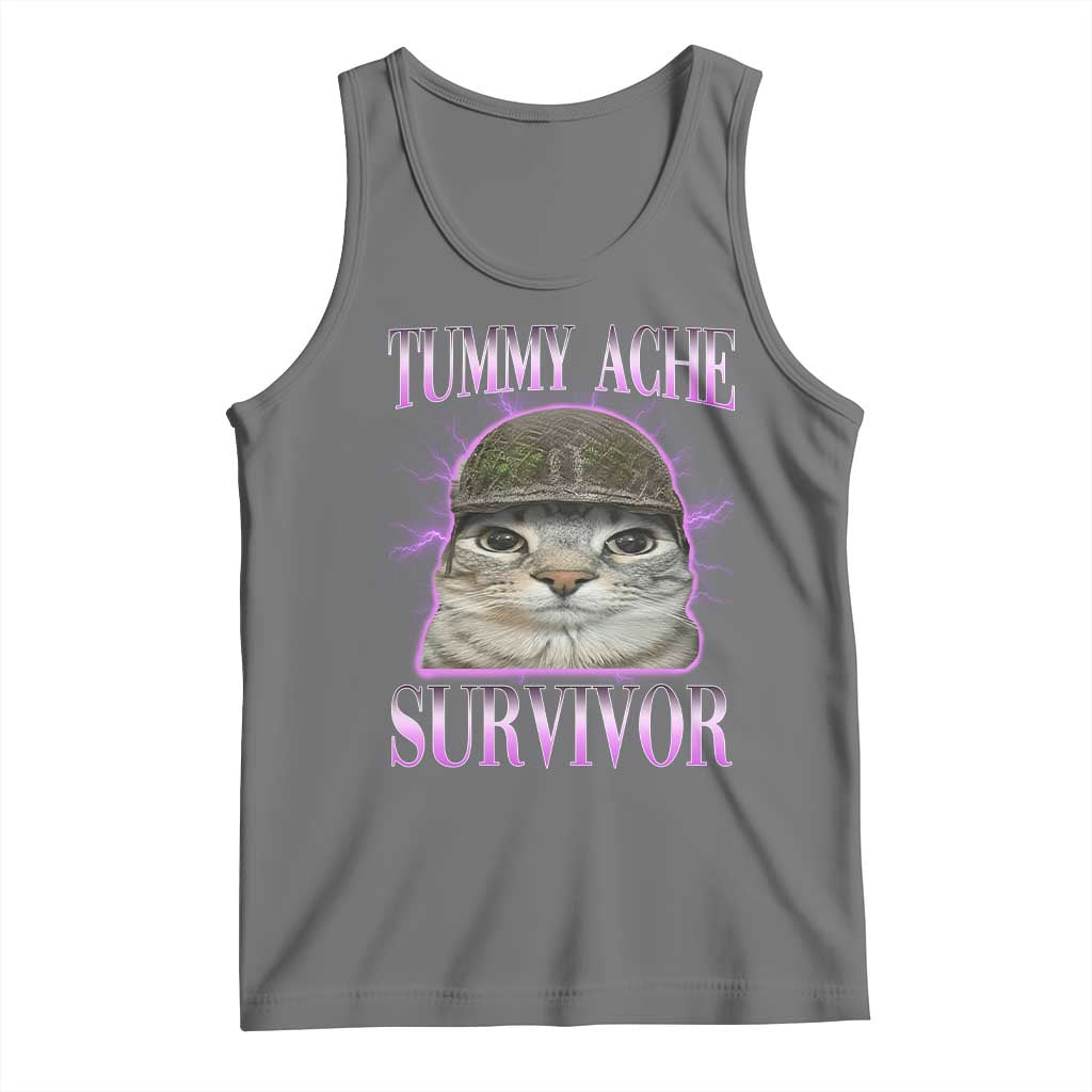 Tummy Ache Survivor Cat Meme Tank Top Funny Trending Oddly Specific Brainrot Memes TS10 Black Heather Print Your Wear