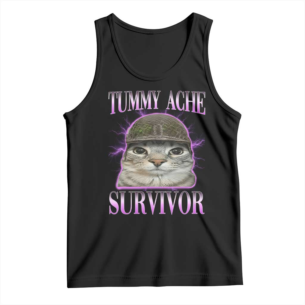 Tummy Ache Survivor Cat Meme Tank Top Funny Trending Oddly Specific Brainrot Memes TS10 Black Print Your Wear