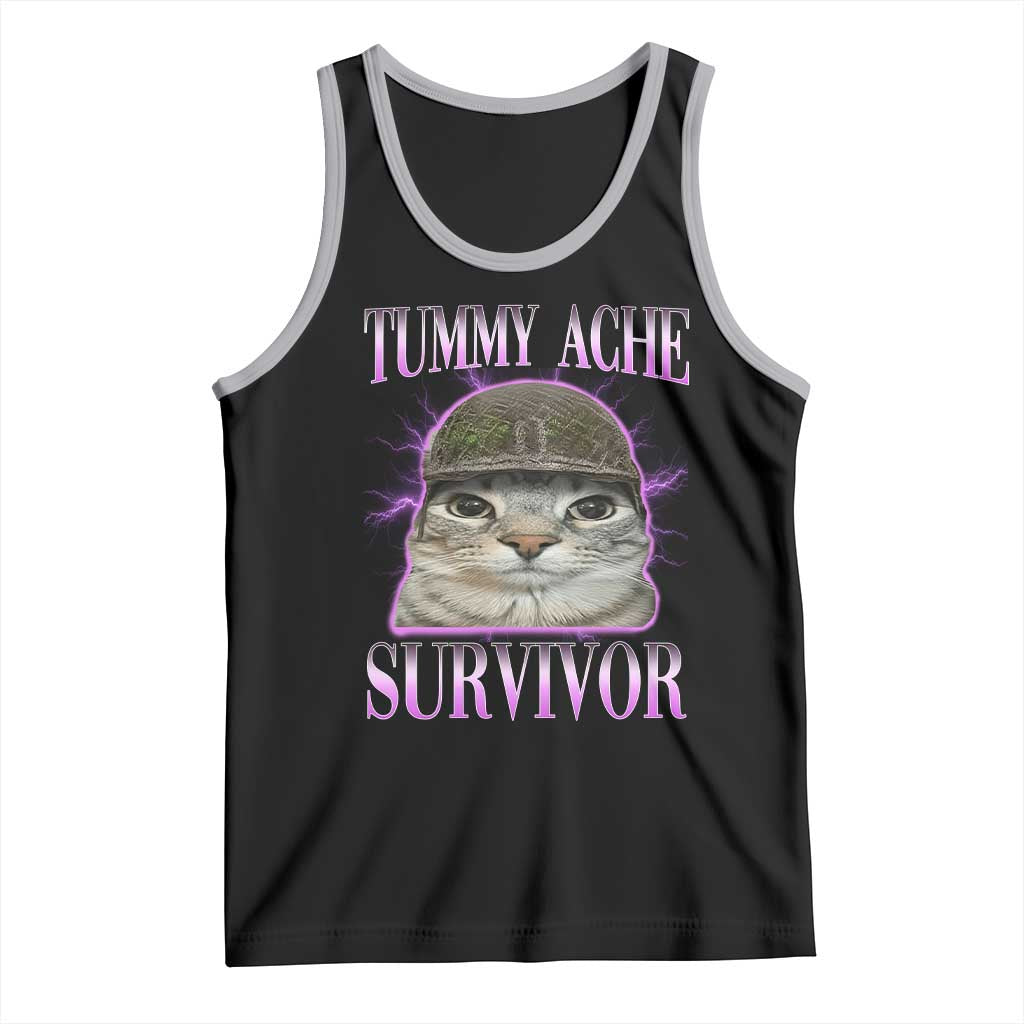 Tummy Ache Survivor Cat Meme Tank Top Funny Trending Oddly Specific Brainrot Memes TS10 Black Athletic Heather Print Your Wear