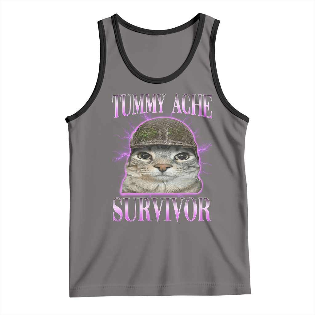 Tummy Ache Survivor Cat Meme Tank Top Funny Trending Oddly Specific Brainrot Memes TS10 Deep Heather Black Print Your Wear