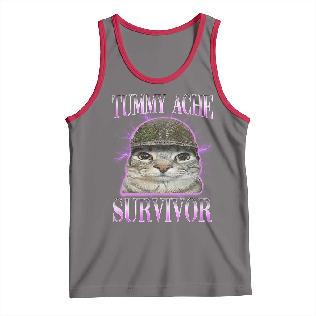 Tummy Ache Survivor Cat Meme Tank Top Funny Trending Oddly Specific Brainrot Memes TS10 Deep Heather Red Print Your Wear