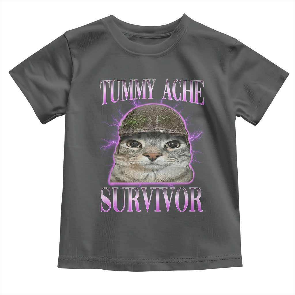 Tummy Ache Survivor Cat Meme Toddler T Shirt Funny Trending Oddly Specific Brainrot Memes TS10 Dark Heather Print Your Wear