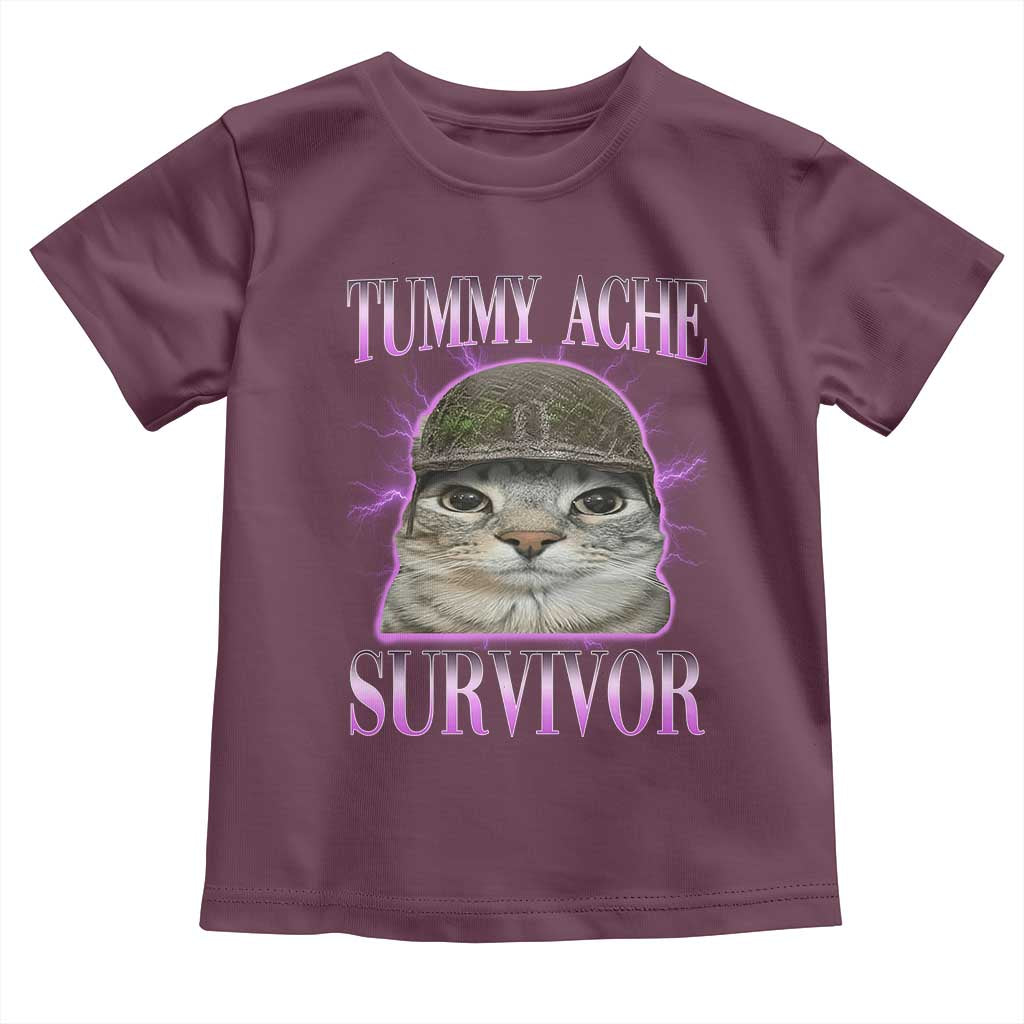 Tummy Ache Survivor Cat Meme Toddler T Shirt Funny Trending Oddly Specific Brainrot Memes TS10 Maroon Print Your Wear