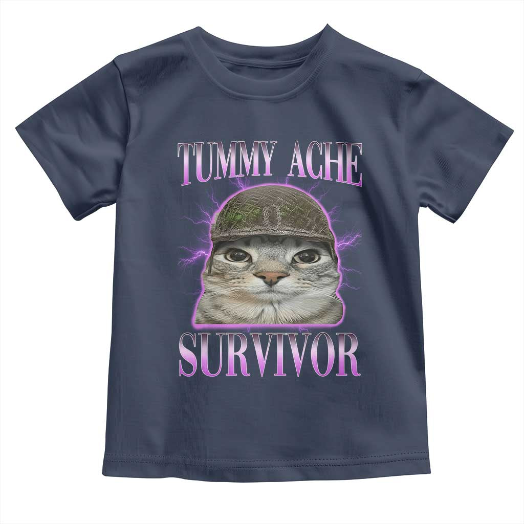 Tummy Ache Survivor Cat Meme Toddler T Shirt Funny Trending Oddly Specific Brainrot Memes TS10 Navy Print Your Wear