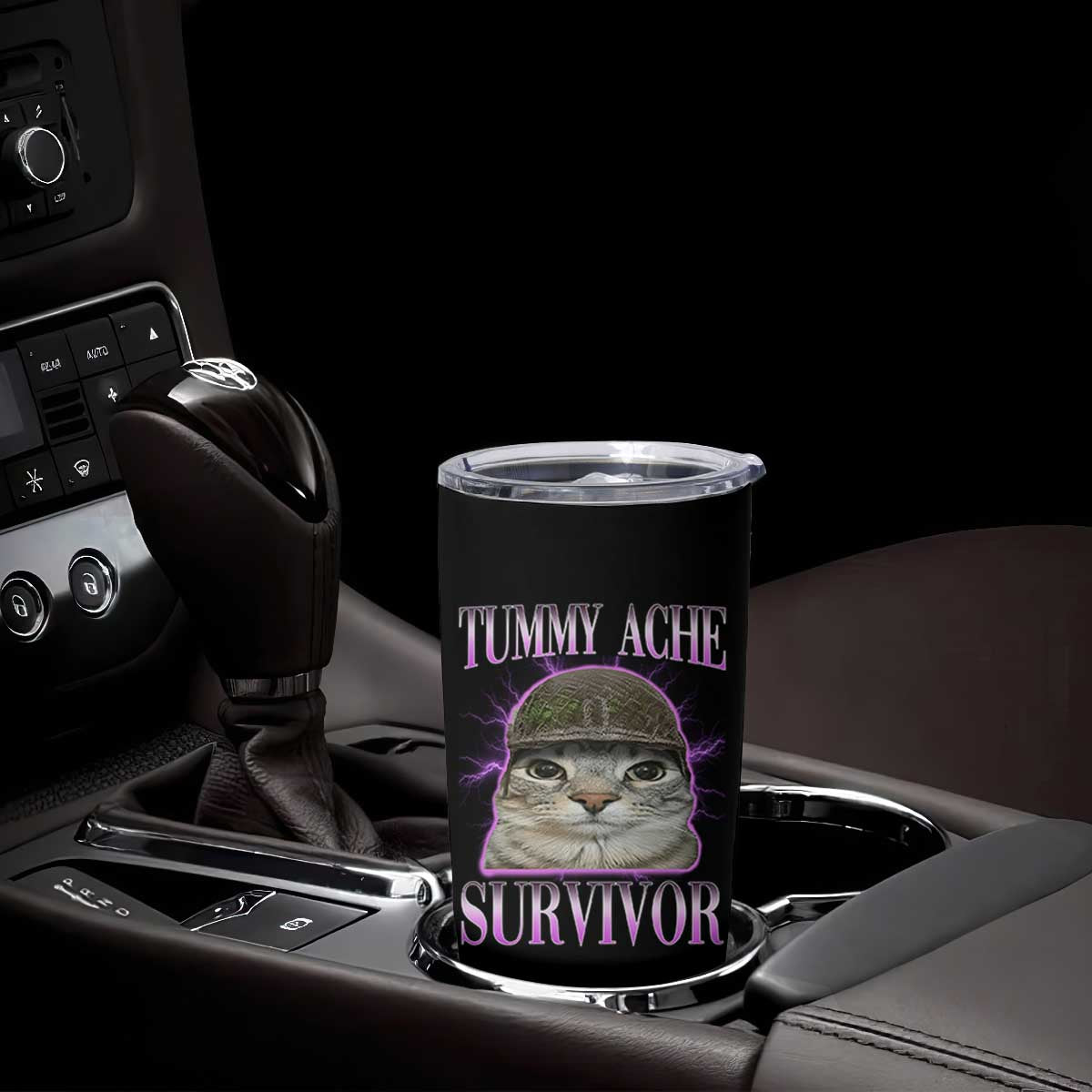 Tummy Ache Survivor Cat Meme Tumbler Cup Funny Trending Oddly Specific Brainrot Memes TS10 Print Your Wear