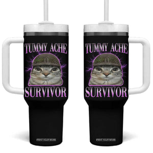 Tummy Ache Survivor Cat Meme Tumbler With Handle Funny Trending Oddly Specific Brainrot Memes TS10 One Size: 40 oz Black Print Your Wear