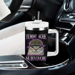 Tummy Ache Survivor Cat Meme Tumbler With Handle Funny Trending Oddly Specific Brainrot Memes TS10 Print Your Wear