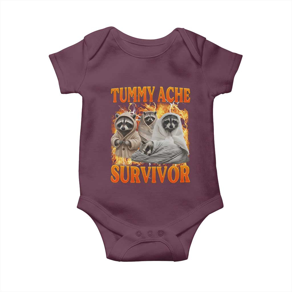Tummy Ache Survivor Raccoon Meme Baby Onesie TS10 Maroon Print Your Wear