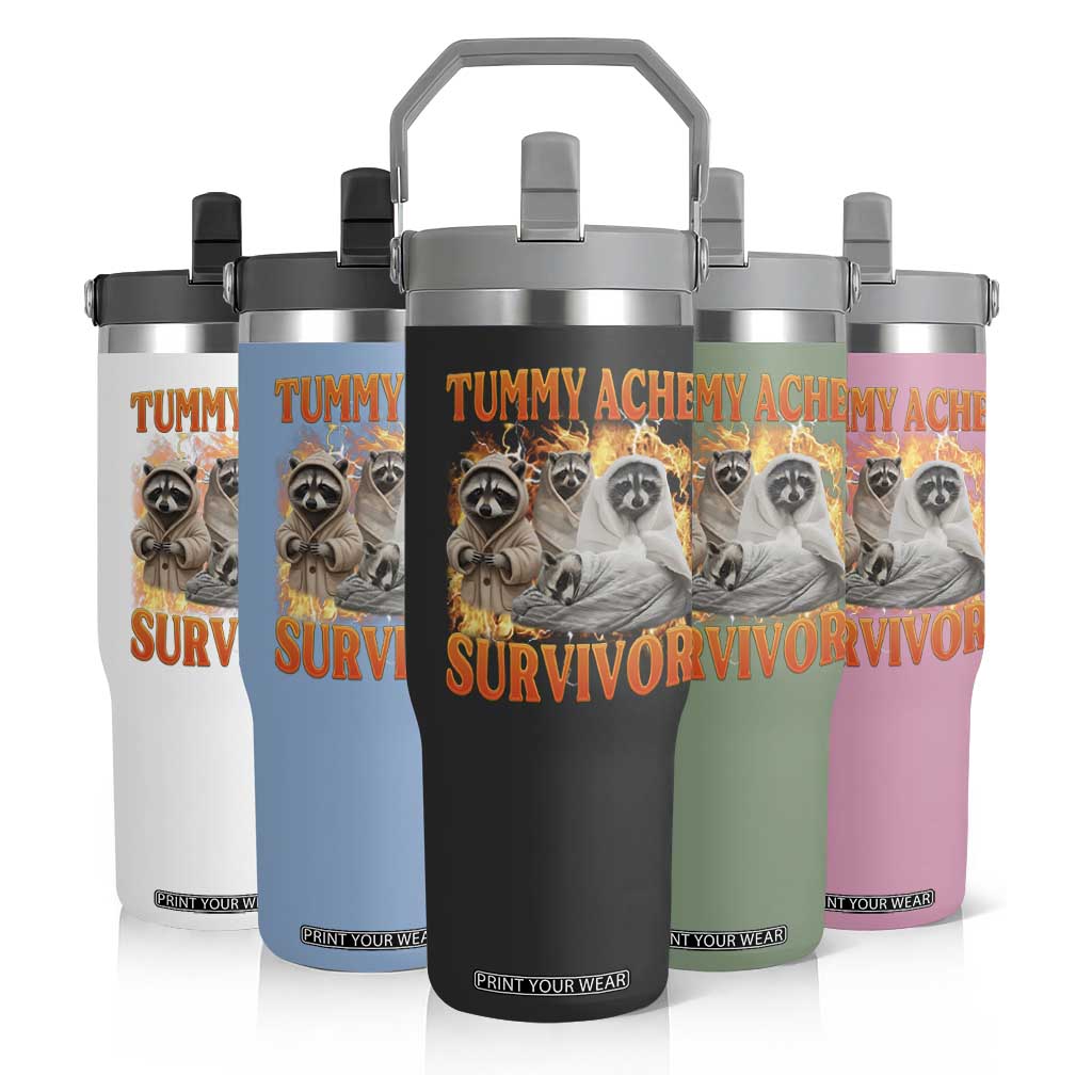 Tummy Ache Survivor Raccoon Meme Flip Straw Tumbler TS10 Print Your Wear