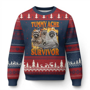 Tummy Ache Survivor Raccoon Meme Ugly Christmas Sweater TS10 Navy Red Print Your Wear