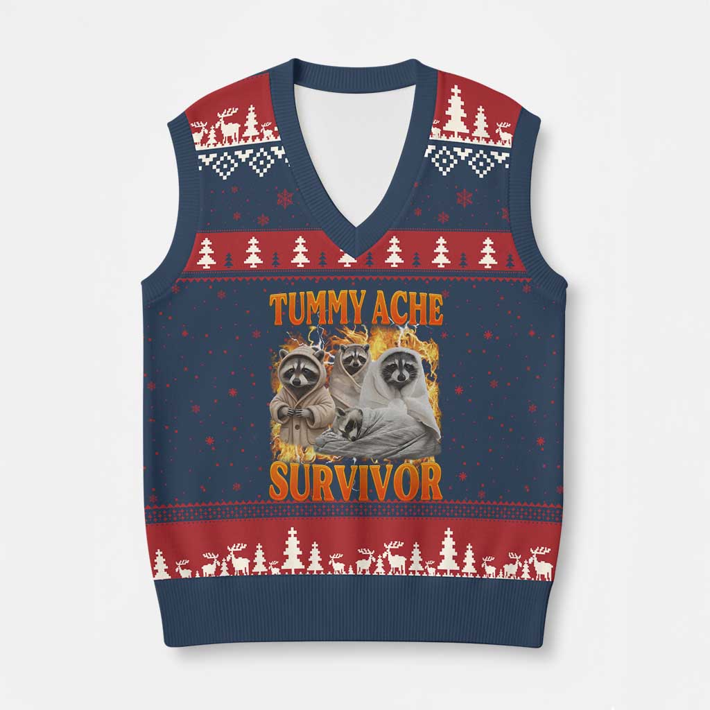 Tummy Ache Survivor Raccoon Meme V-Neck Knit Sweater Vest TS10 Navy Red Print Your Wear