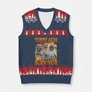 Tummy Ache Survivor Raccoon Meme V-Neck Knit Sweater Vest TS10 Navy Red Print Your Wear