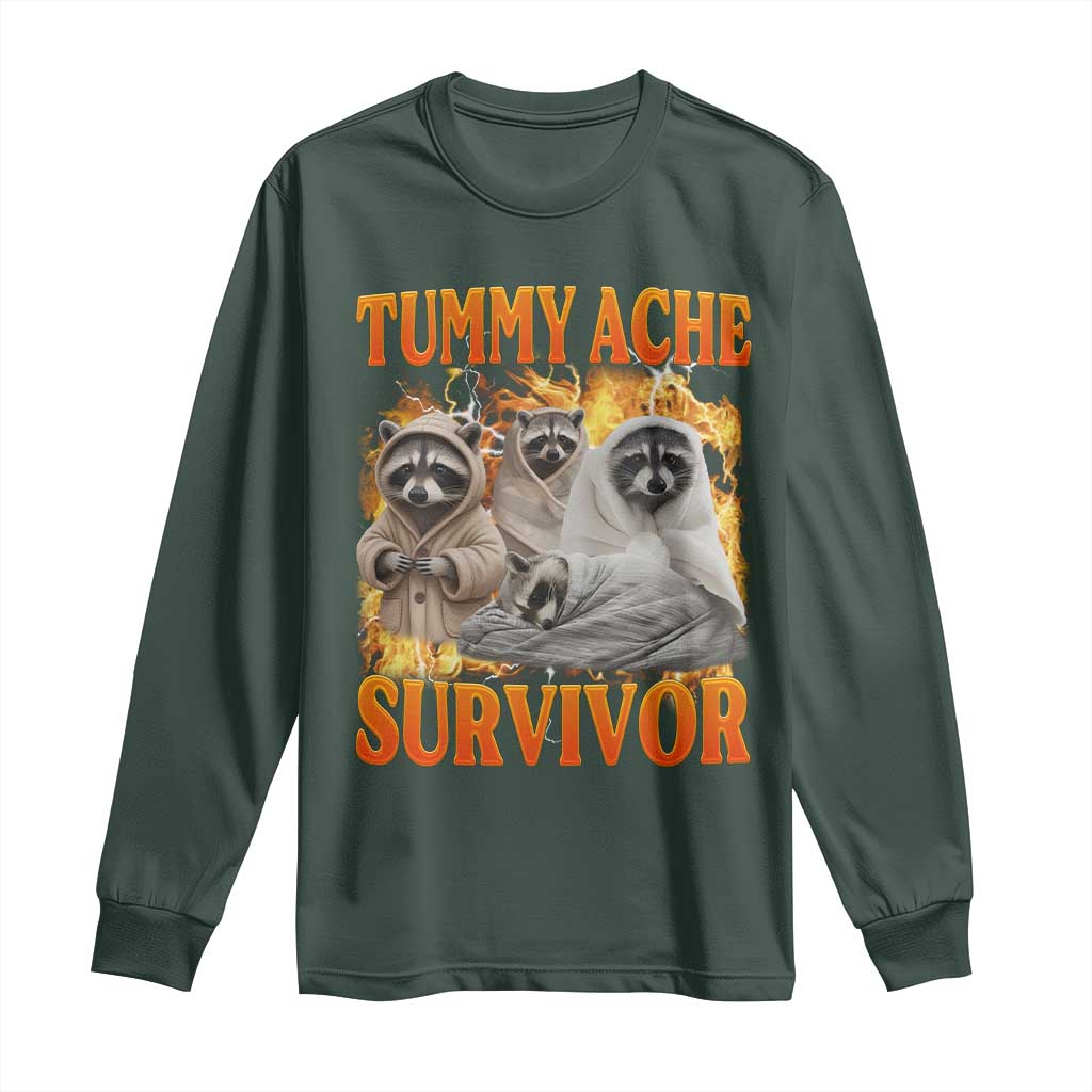 Tummy Ache Survivor Raccoon Meme Long Sleeve Shirt TS10 Dark Forest Green Print Your Wear