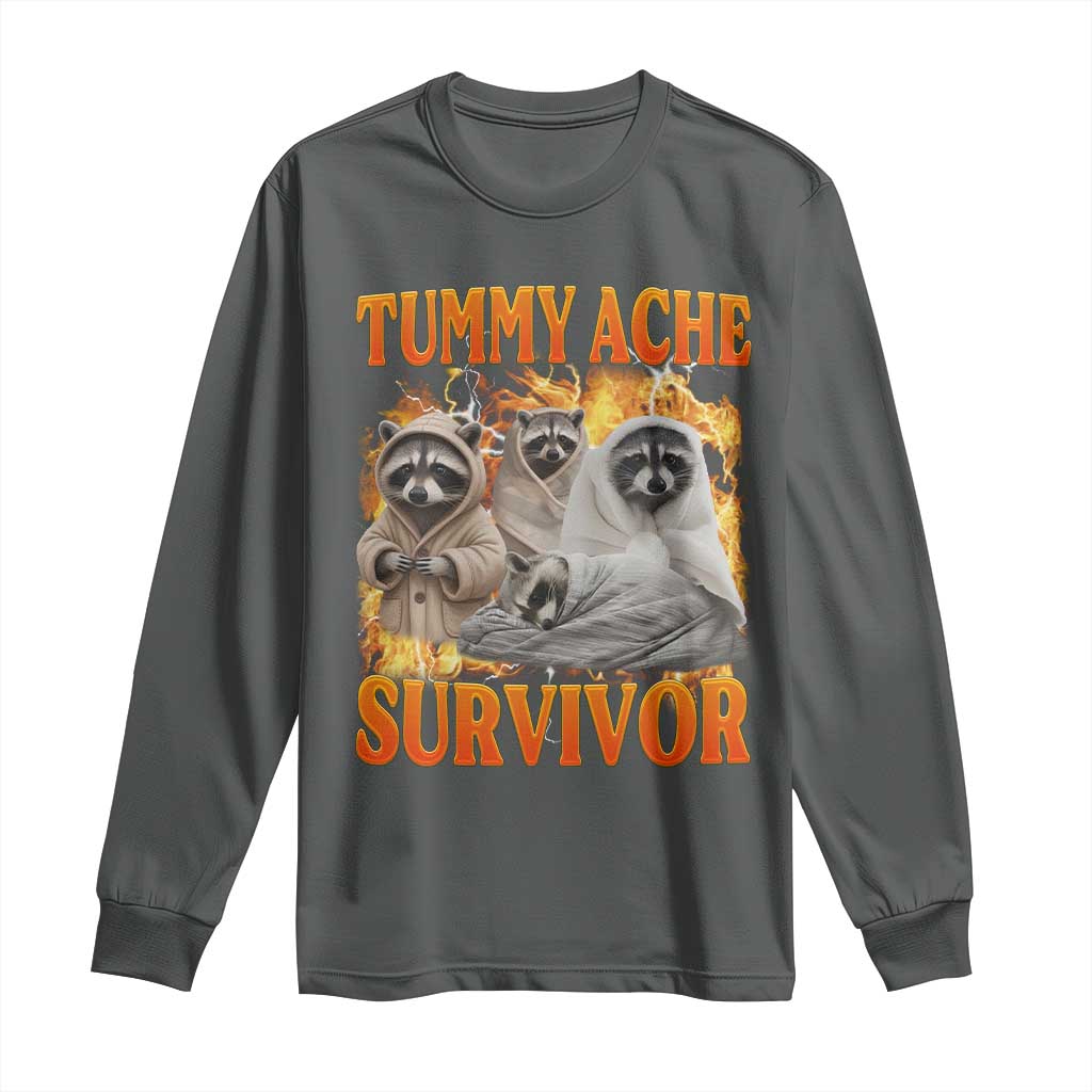 Tummy Ache Survivor Raccoon Meme Long Sleeve Shirt TS10 Dark Heather Print Your Wear