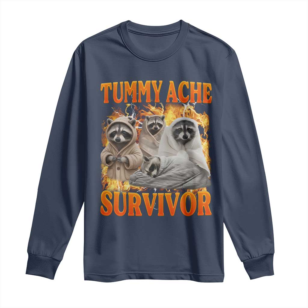 Tummy Ache Survivor Raccoon Meme Long Sleeve Shirt TS10 Navy Print Your Wear