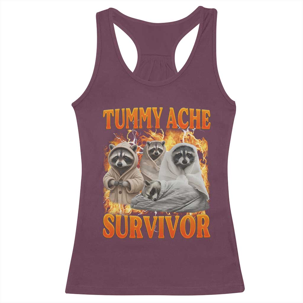 Tummy Ache Survivor Raccoon Meme Racerback Tank Top TS10 Maroon Print Your Wear