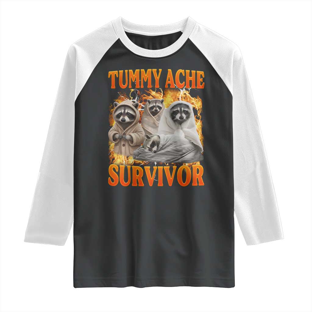 Tummy Ache Survivor Raccoon Meme Raglan Shirt TS10 Black White Print Your Wear