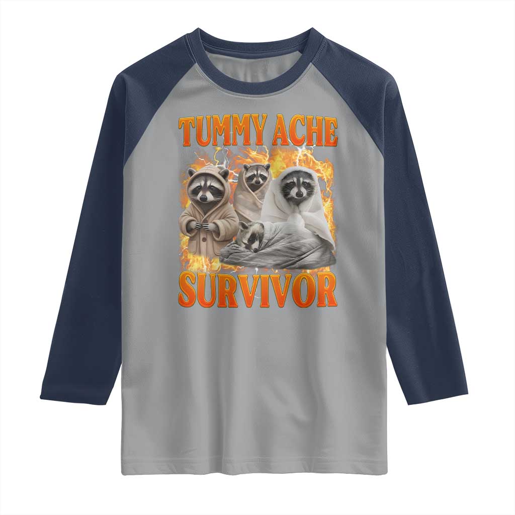 Tummy Ache Survivor Raccoon Meme Raglan Shirt TS10 Sport Gray Navy Print Your Wear
