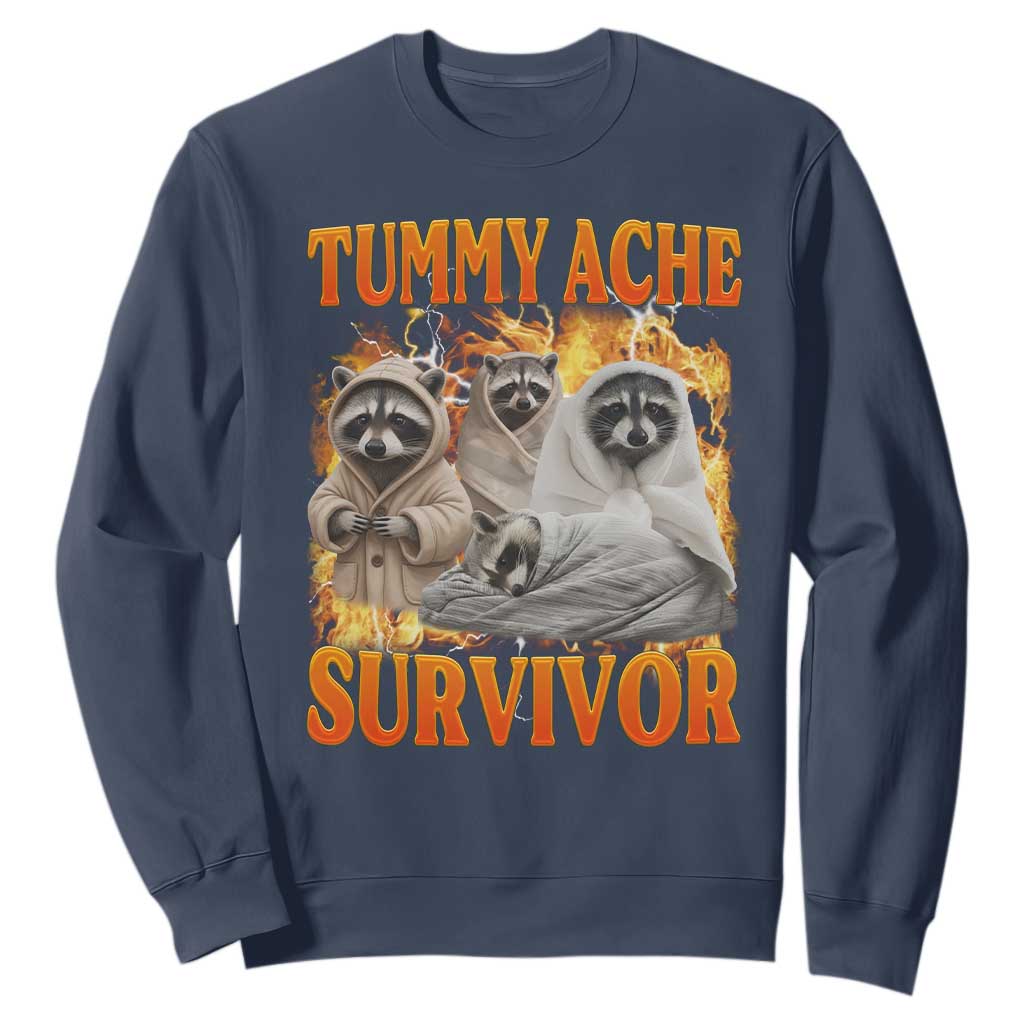 Tummy Ache Survivor Raccoon Meme Sweatshirt TS10 Navy Print Your Wear