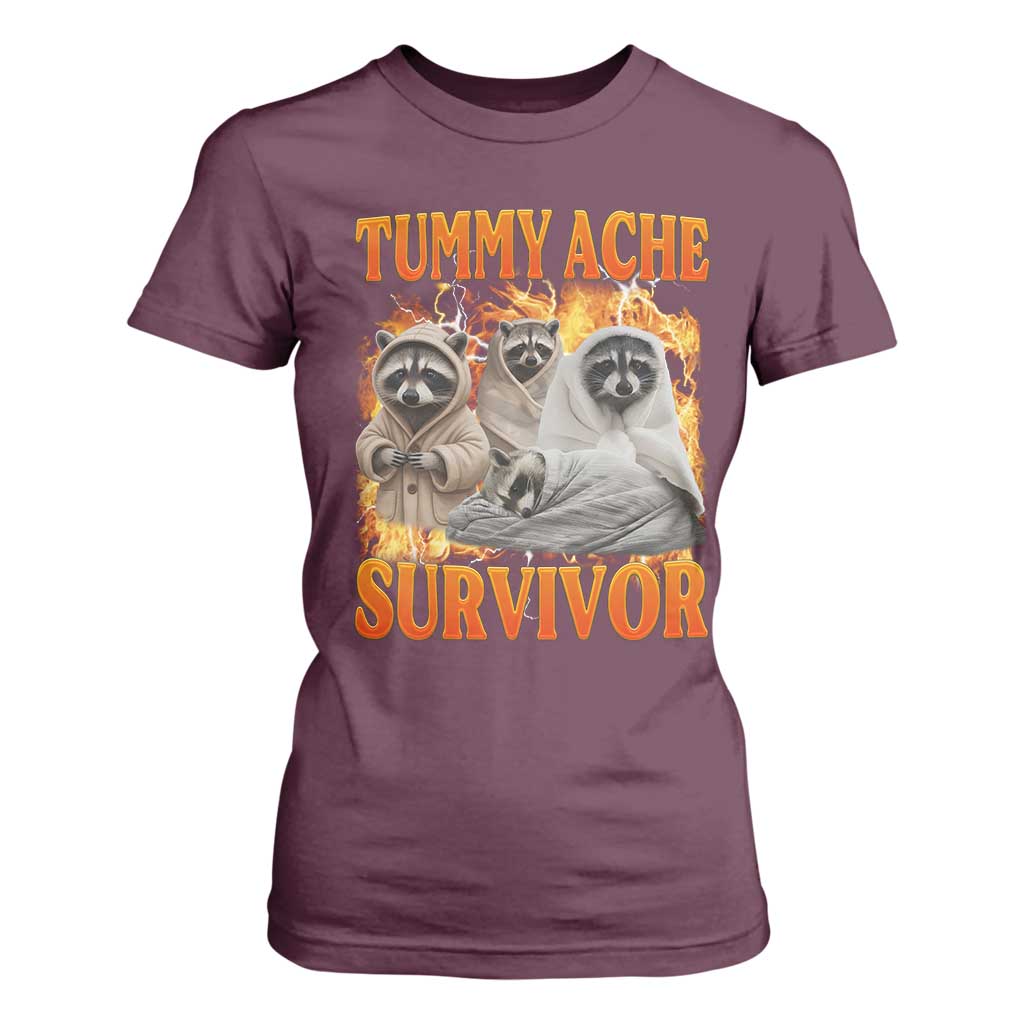 Tummy Ache Survivor Raccoon Meme T Shirt For Women TS10 Maroon Print Your Wear