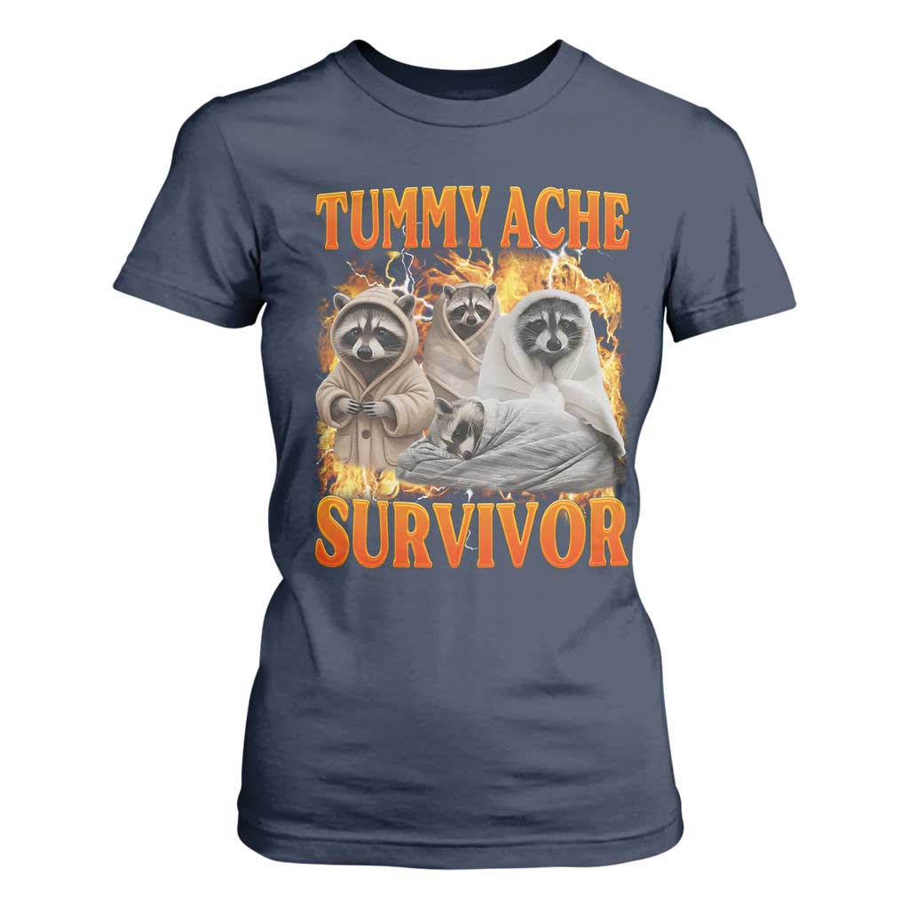Tummy Ache Survivor Raccoon Meme T Shirt For Women TS10 Navy Print Your Wear