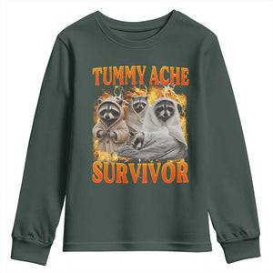Tummy Ache Survivor Raccoon Meme Youth Sweatshirt TS10 Dark Forest Green Print Your Wear