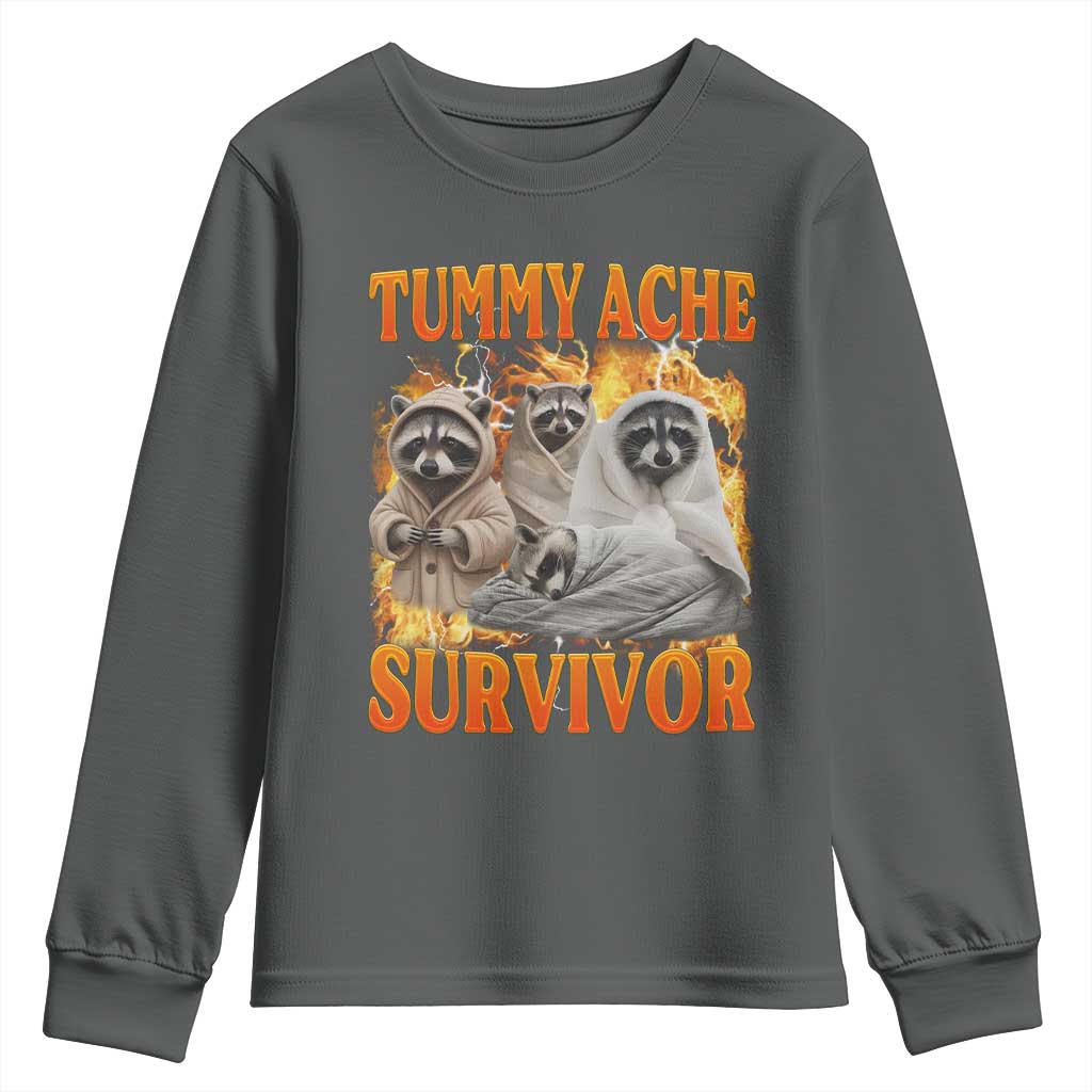 Tummy Ache Survivor Raccoon Meme Youth Sweatshirt TS10 Dark Heather Print Your Wear