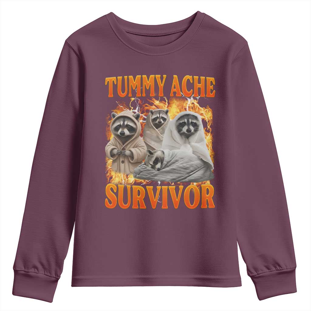 Tummy Ache Survivor Raccoon Meme Youth Sweatshirt TS10 Maroon Print Your Wear