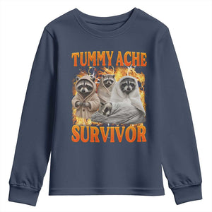 Tummy Ache Survivor Raccoon Meme Youth Sweatshirt TS10 Navy Print Your Wear