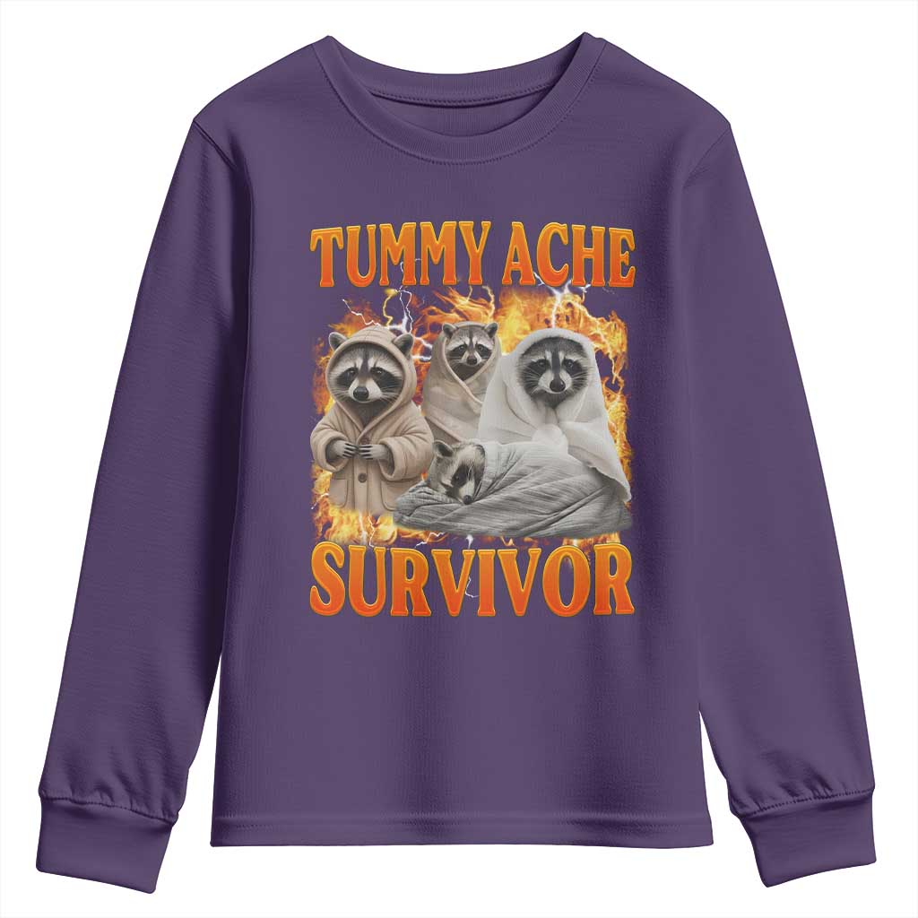 Tummy Ache Survivor Raccoon Meme Youth Sweatshirt TS10 Purple Print Your Wear