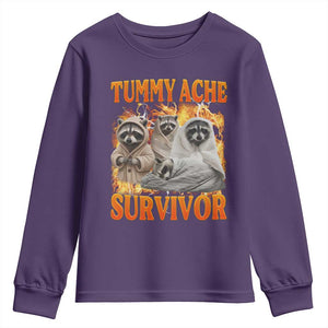 Tummy Ache Survivor Raccoon Meme Youth Sweatshirt TS10 Purple Print Your Wear