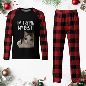 Im Trying My Best Funny Crying Cat Meme Plaid Pajama Set TS10 Buffalo Plaid Print Your Wear