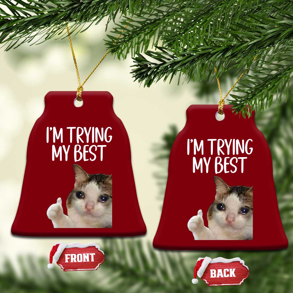 Im Trying My Best Funny Crying Cat Meme Ceramic Ornament TS10 Print Your Wear