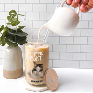 Im Trying My Best Funny Crying Cat Meme Glass Can TS10 Print Your Wear