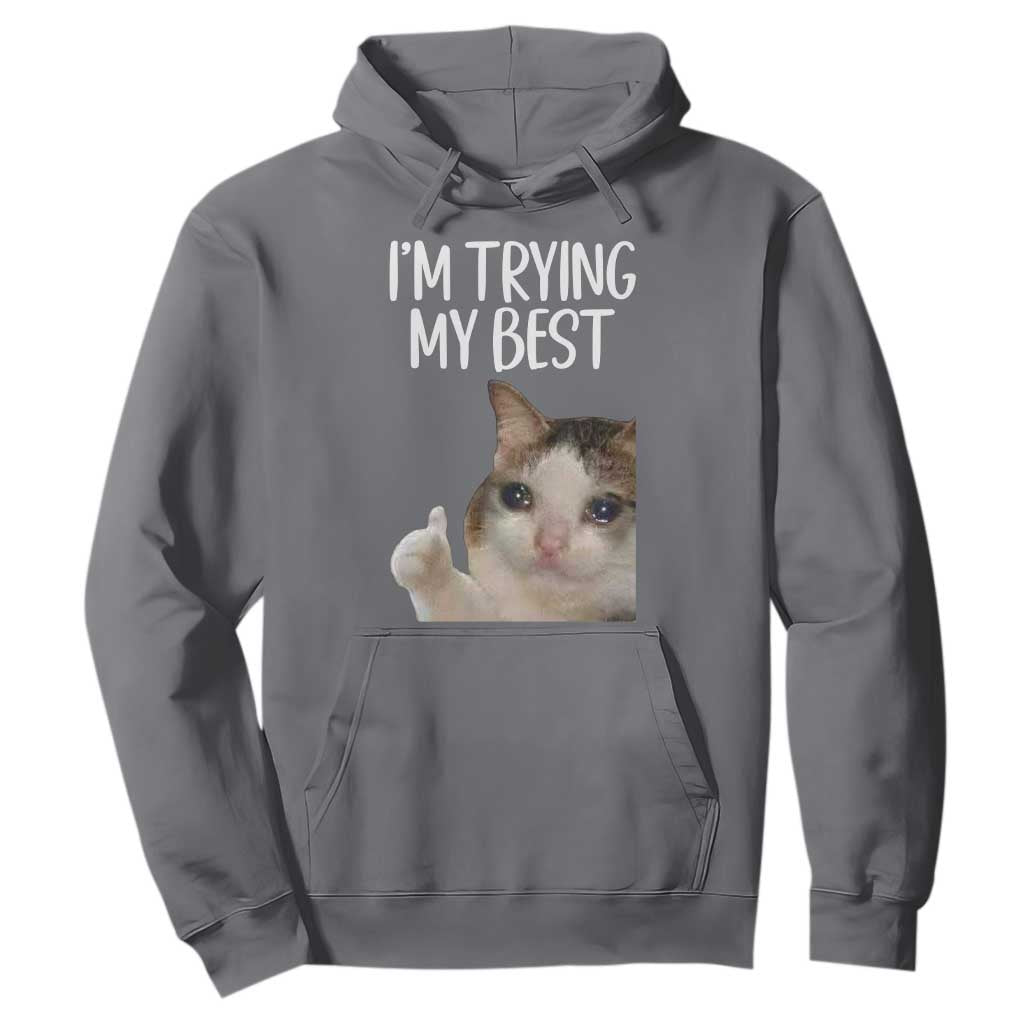 Im Trying My Best Funny Crying Cat Meme Hoodie TS10 Charcoal Print Your Wear