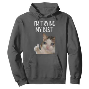Im Trying My Best Funny Crying Cat Meme Hoodie TS10 Dark Heather Print Your Wear