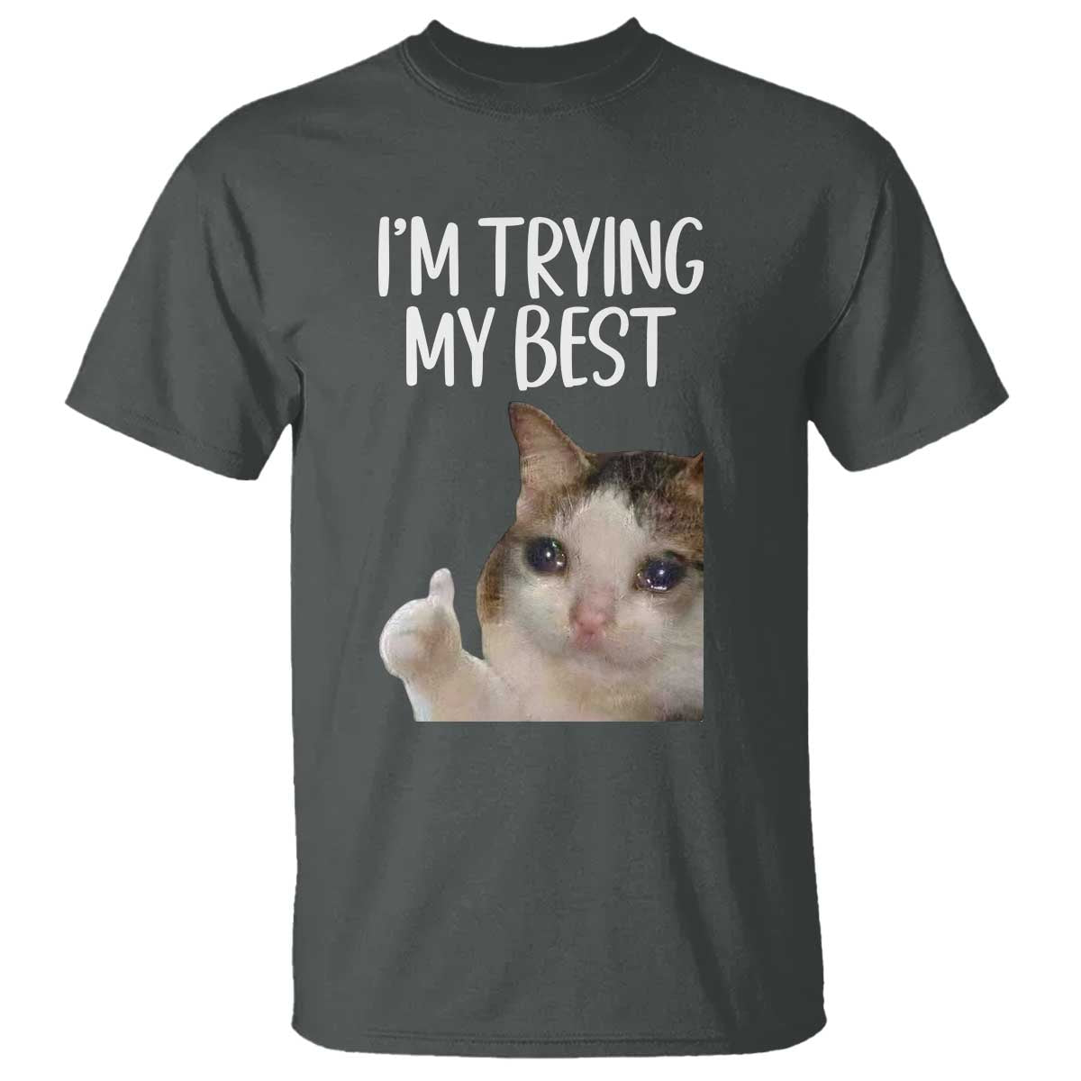 Im Trying My Best Funny Crying Cat Meme T Shirt TS10 Dark Heather Print Your Wear