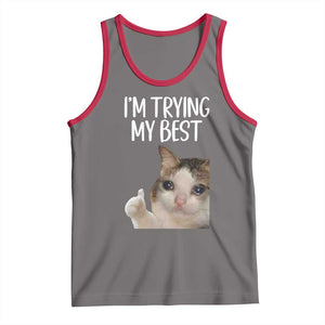 Im Trying My Best Funny Crying Cat Meme Tank Top TS10 Deep Heather Red Print Your Wear