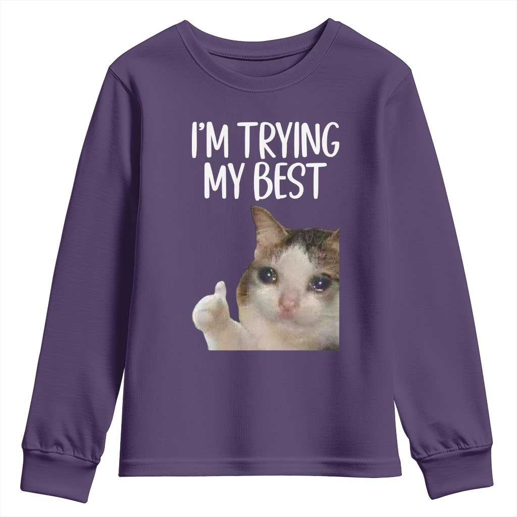 Im Trying My Best Funny Crying Cat Meme Youth Sweatshirt TS10 Purple Print Your Wear
