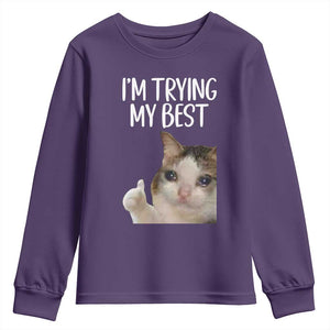 Im Trying My Best Funny Crying Cat Meme Youth Sweatshirt TS10 Purple Print Your Wear
