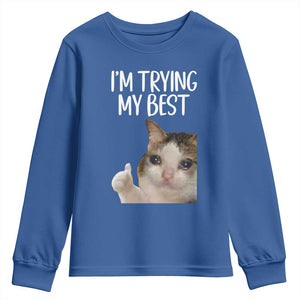 Im Trying My Best Funny Crying Cat Meme Youth Sweatshirt TS10 Royal Blue Print Your Wear