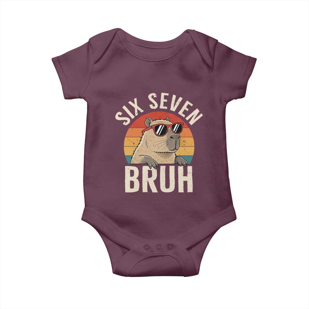 Six Seven Bruh 67 Meme Funny Capybara Baby Onesie TS10 Maroon Print Your Wear