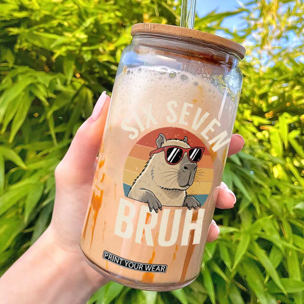 Six Seven Bruh 67 Meme Funny Capybara Glass Can TS10 Black Print Your Wear