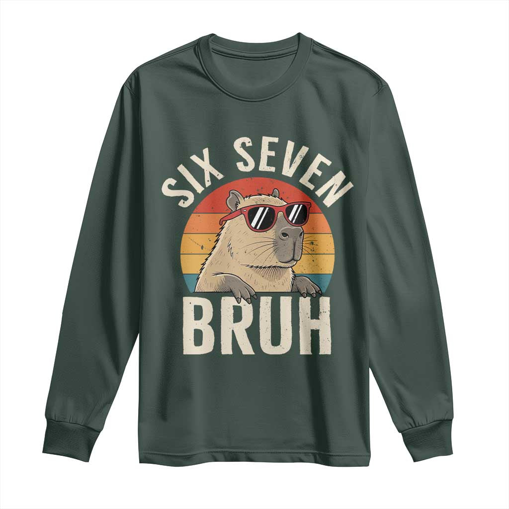 Six Seven Bruh 67 Meme Funny Capybara Long Sleeve Shirt TS10 Dark Forest Green Print Your Wear