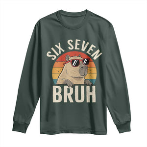 Six Seven Bruh 67 Meme Funny Capybara Long Sleeve Shirt TS10 Dark Forest Green Print Your Wear