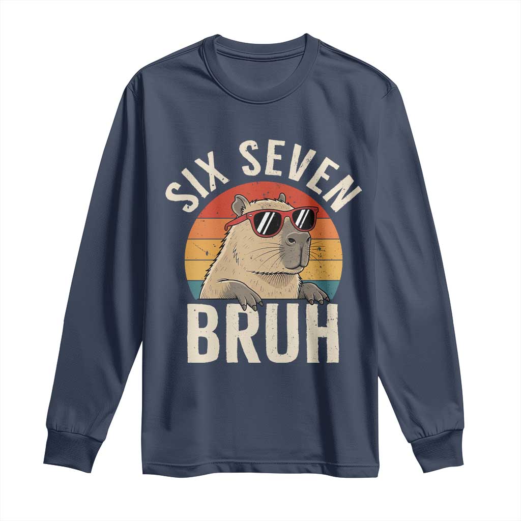 Six Seven Bruh 67 Meme Funny Capybara Long Sleeve Shirt TS10 Navy Print Your Wear