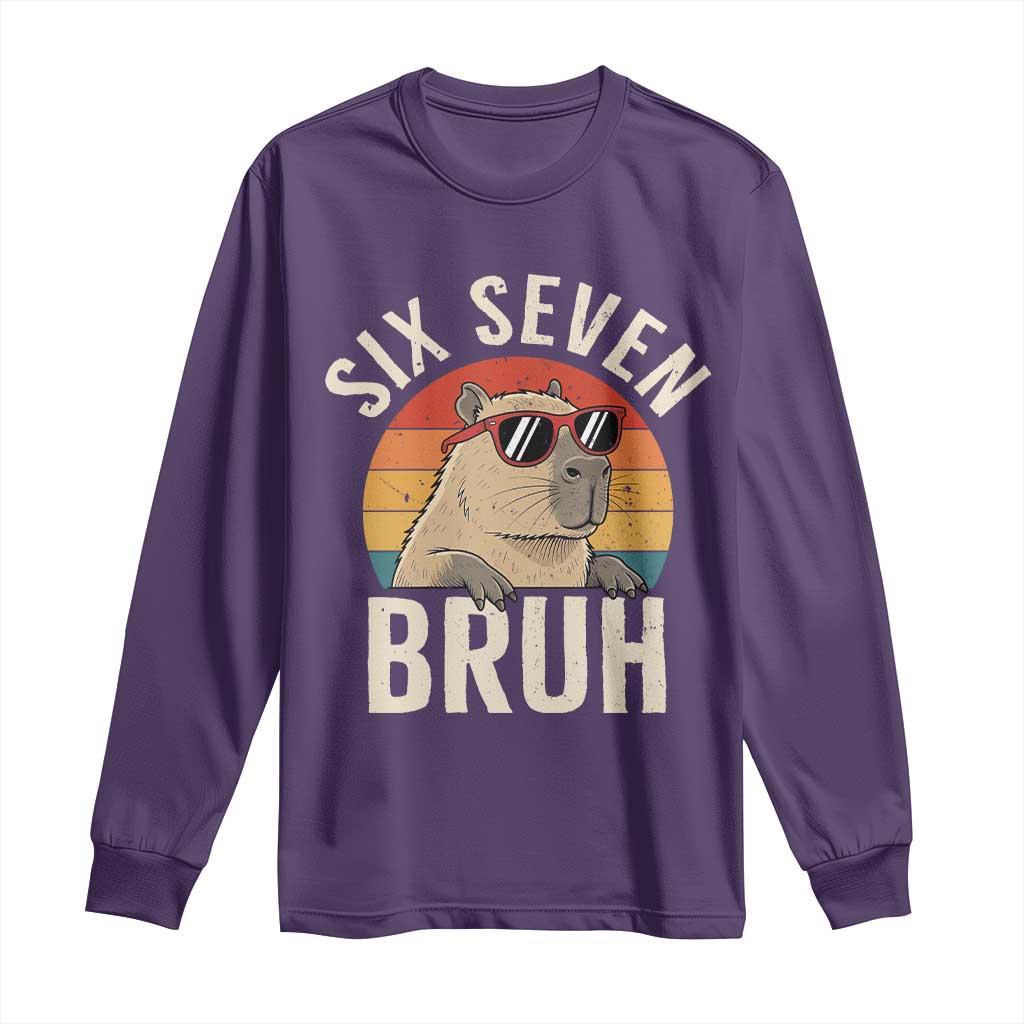 Six Seven Bruh 67 Meme Funny Capybara Long Sleeve Shirt TS10 Purple Print Your Wear