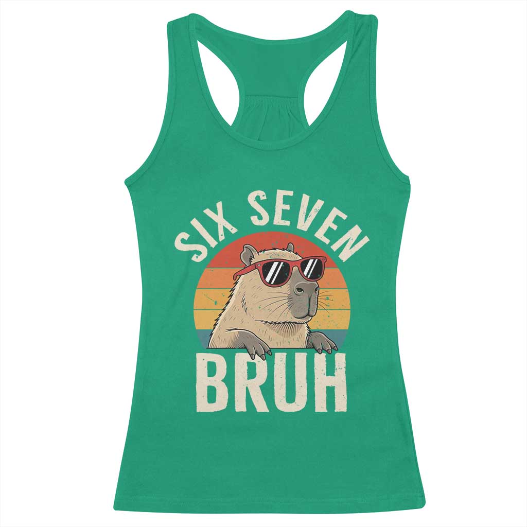 Six Seven Bruh 67 Meme Funny Capybara Racerback Tank Top TS10 Irish Green Print Your Wear