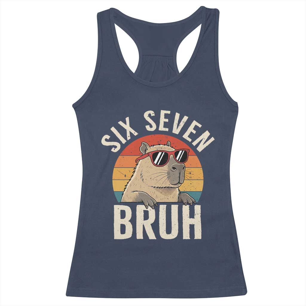 Six Seven Bruh 67 Meme Funny Capybara Racerback Tank Top TS10 Navy Print Your Wear